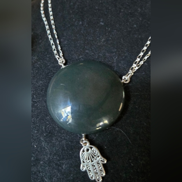 Black porcelain Pendant with Sterling Chain natural pearls obsidian & quartz 18" - Picture 7 of 7